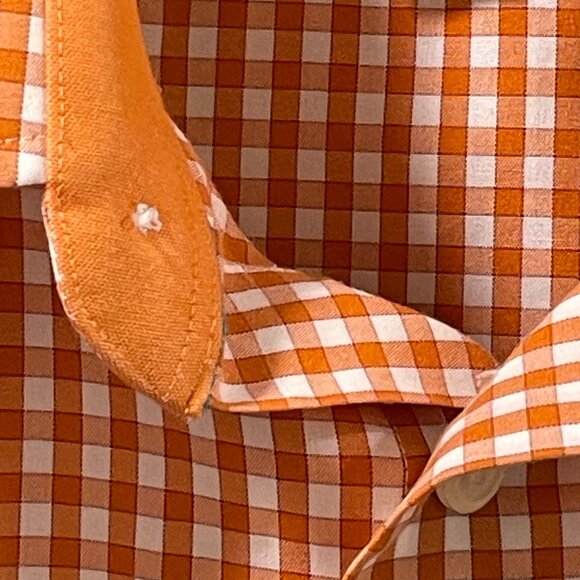 EGARA Men's Button Down Long Sleeve Shirt, Orange/White Check - 17.5/34-35 - Picture 4 of 9